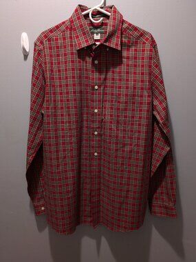Eddie Bauer Mens Red Plaid Wrinkle Resistant Long Sleeve Shirt Large Tall